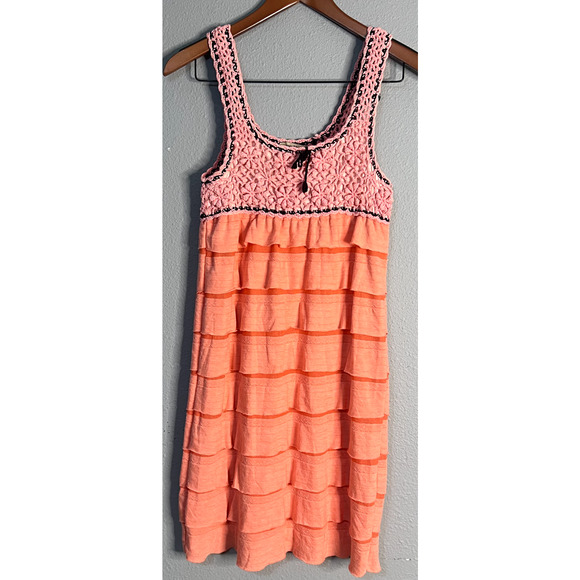 Moon River Dresses & Skirts - Moon River Womens Size Small Midi Dress Ruffle Crochet Flapper Tank Striped BOHO